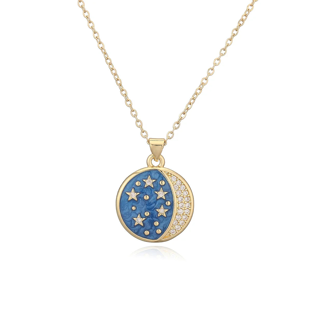 NEWBUY Delicate Blue Oil Dripping Star Moon Sun Round Pendant Necklaces For Elegant Women Bitrhday Gift Vera Lux