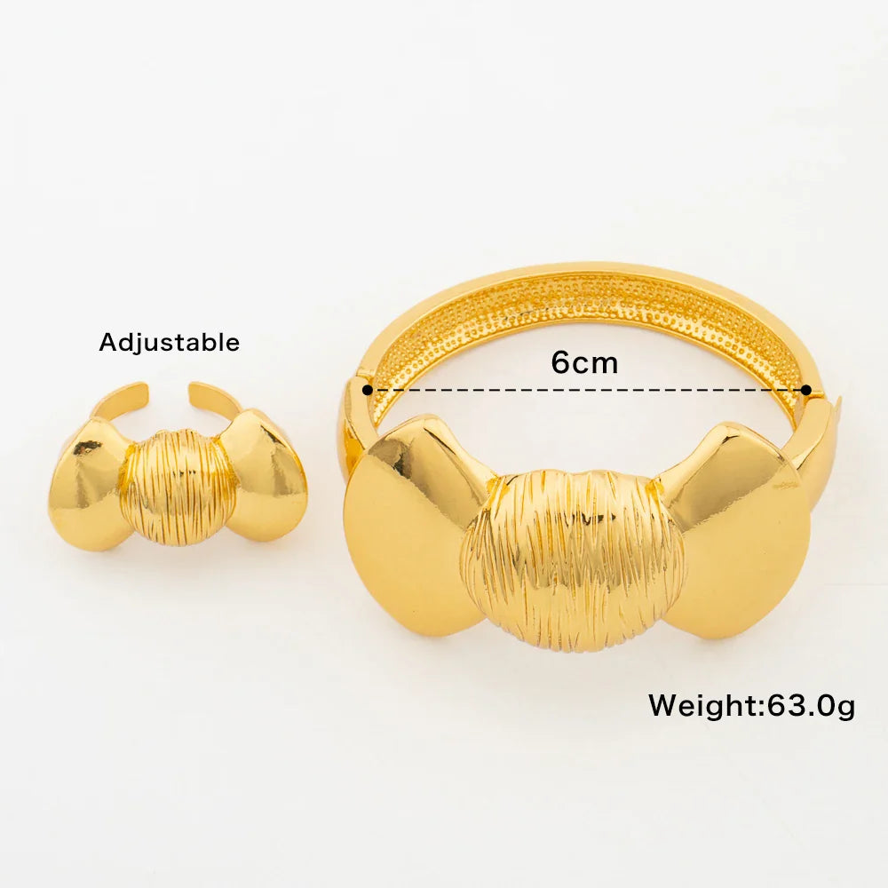 Trend Bangle with Ring Set for Party 18k Gold Color New Design Hand Bracelet Cocktail Ring Weddings Bride Set Ladies Jewellery Vera Lux