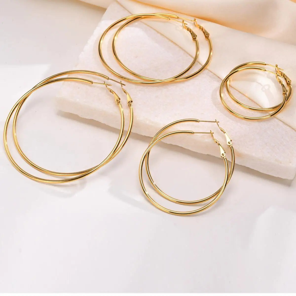 Classic Stainless Steel Big Circle Hoop Huggie Earrings for Women, 25mm/30mm/40mm/50mm/60mm/70mm Vera Lux