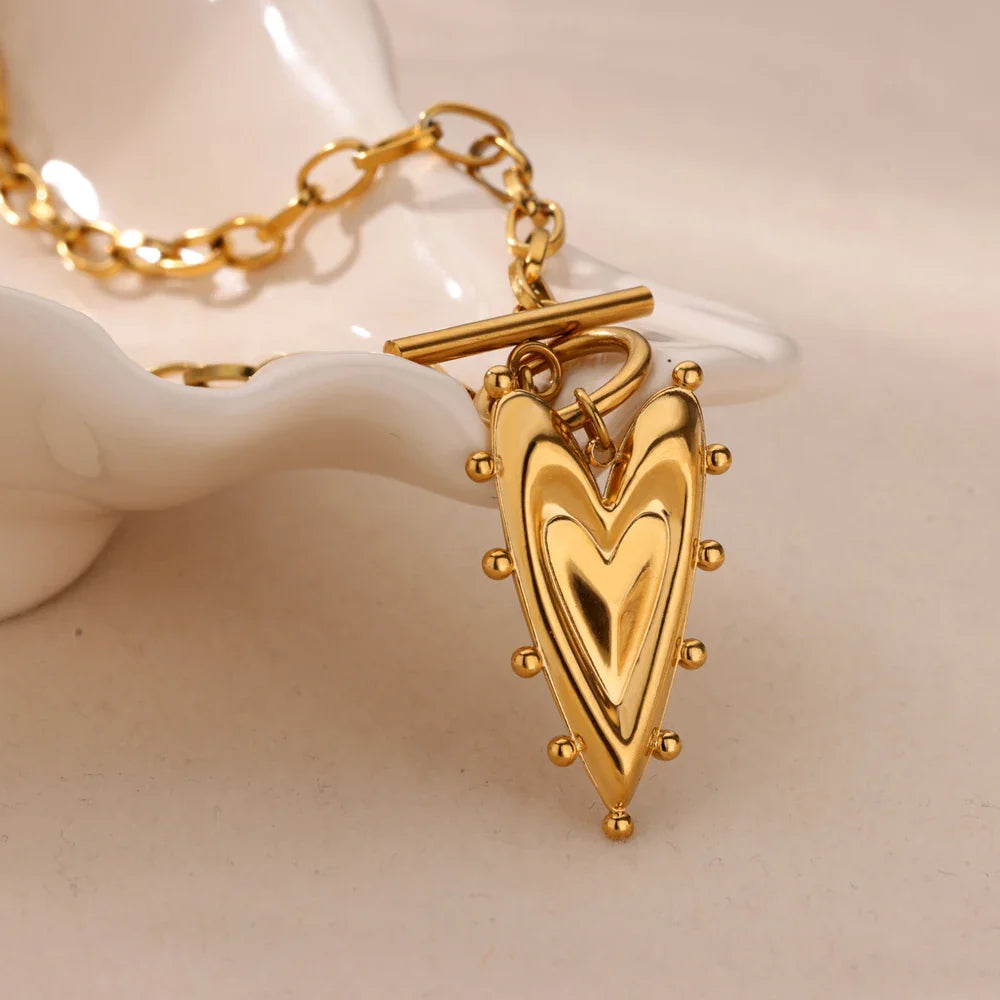 Geometric Heart Necklaces For Women Stainless Steel Gold Color Snake Chain Heart Necklace Aesthetic New Wedding Jewelry Gift Vera Lux