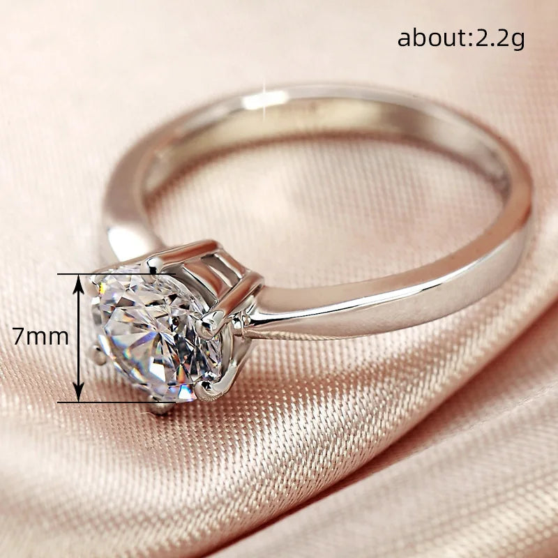 925 Sterling Silver Six Claw Cubic Zirconia Wedding Ring for Women Simple Elegant Engagement Proposal Rings Gift Fashion Jewelry Vera Lux
