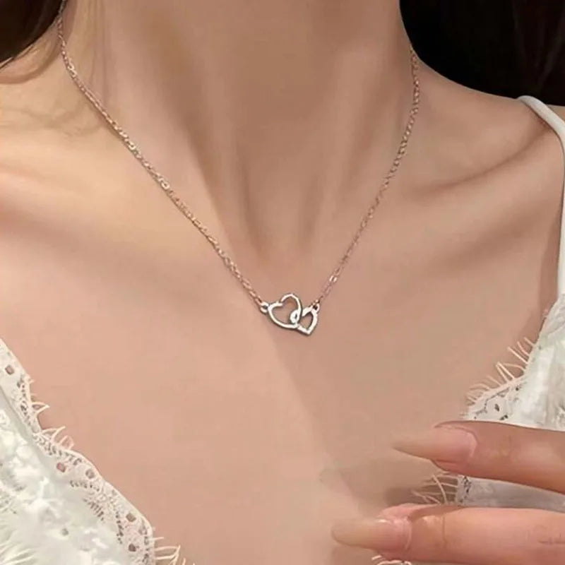 New Fashion Simple Silver Color Love Heart Pendant Necklace Charm Chain Collares Necklace for Women Party Jewelry Daily Wear Vera Lux