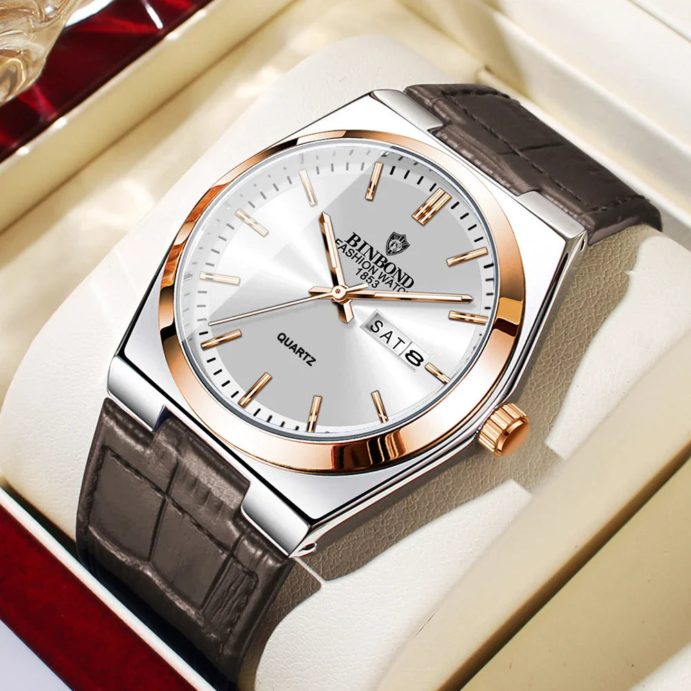 2026 Casual Business Leather Fashion Quartz Wristwatches Gold Clock Men Luxury Watch Automatic Watches Mens Gifts Montre Homme Vera Lux