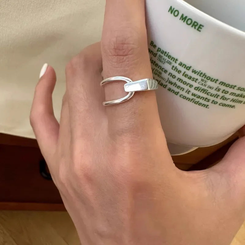VENTFILLE 925 Sterling Silver Rings INS Fashion Hip Hop Vintage Couples Hollow Lines Punk Thai Silver Party Adjustable  Jewelry Vera Lux