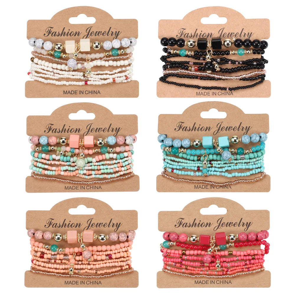 Bohemian Handmade Beads Bracelet Set For Women Summer Colorful Beaded Chain Bangle Girls Boho Jewelry Accessories Vera Lux