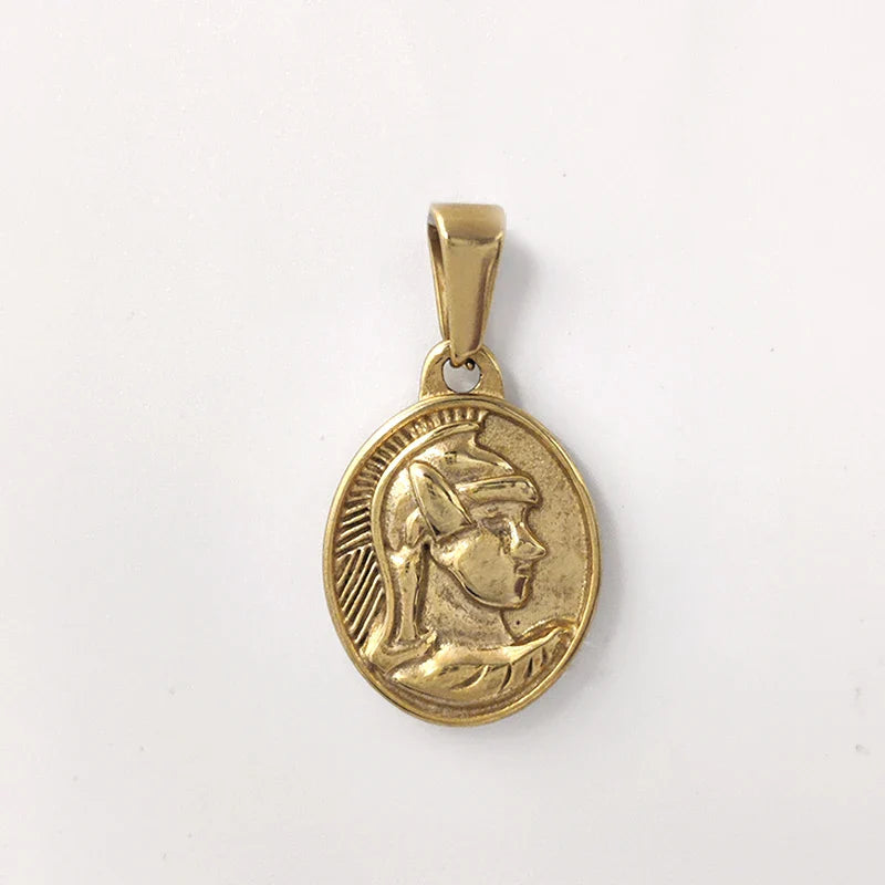 Roman Centurion Pendant 18K Gold Plated 18K Gold Plated Oval Portrait Charm Vintage Military Style Jewelry Necklace for Men Vera Lux
