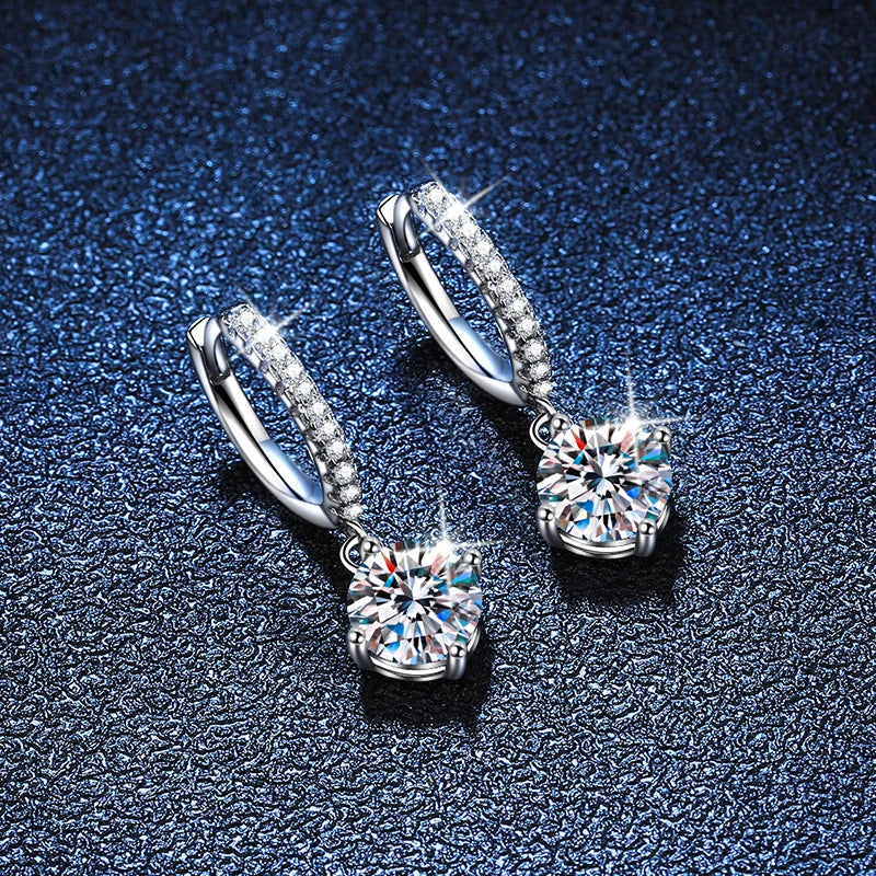 NeeTim 0.5ct 1ct S925 Sterling Silver Moissanite Drop Earrings Trendy Luxury Designer Earing for Women Gift With Certificate Vera Lux