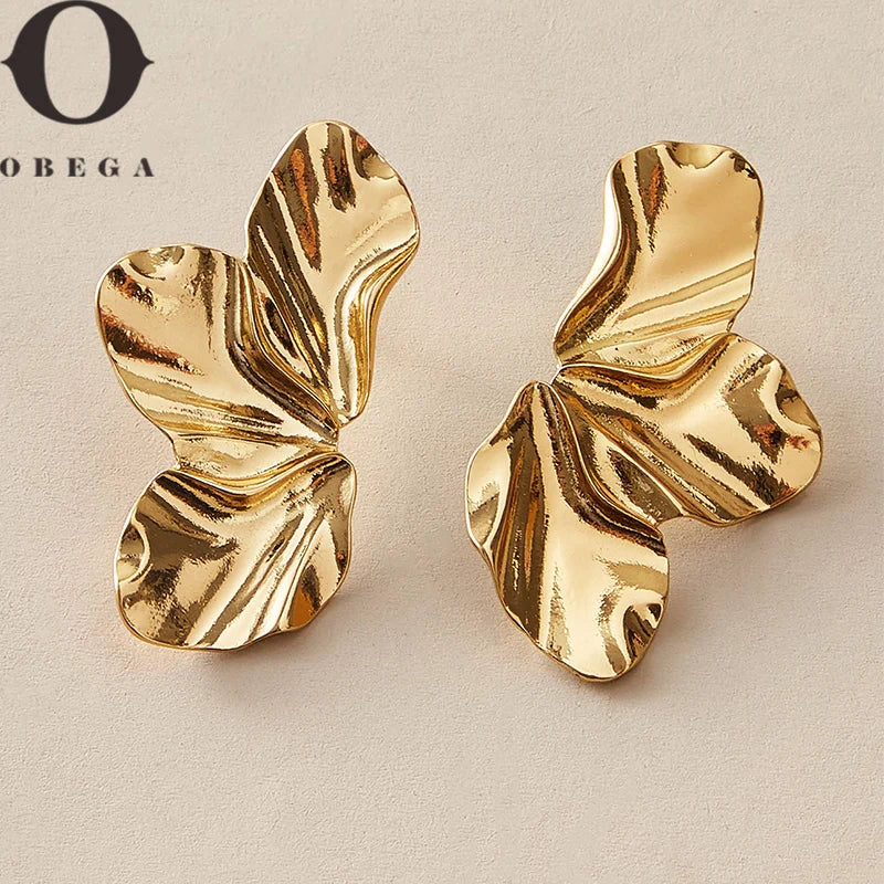 Obega Geometric Fuchsia Stone Earrings  Warm Gold Color Flower Shape Women Earring Stud Party Beach Jewelry For Girls Vera Lux
