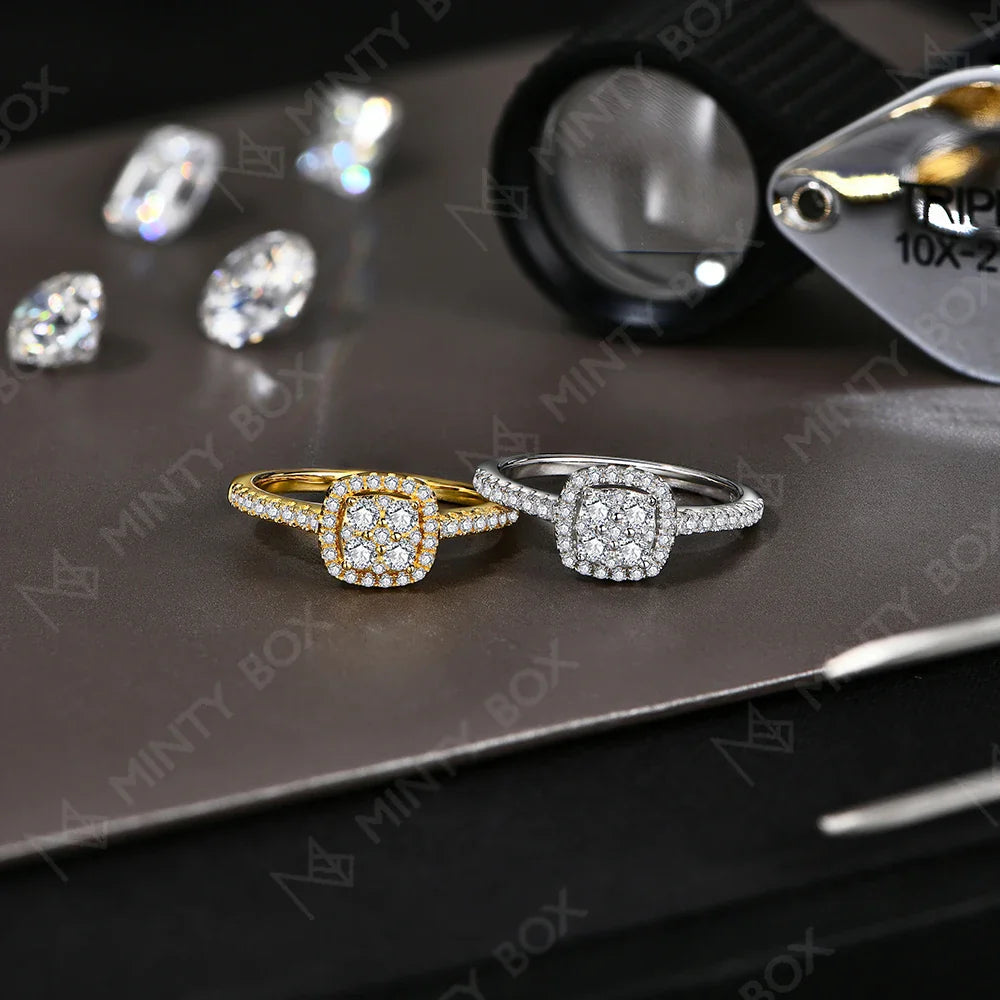 MINTYBOX S925 Sterling Silver Halo Moissanite Engagement Ring for Women Classic Lab Diamond Rings 18K Plated Wedding Fine Jewelr Vera Lux