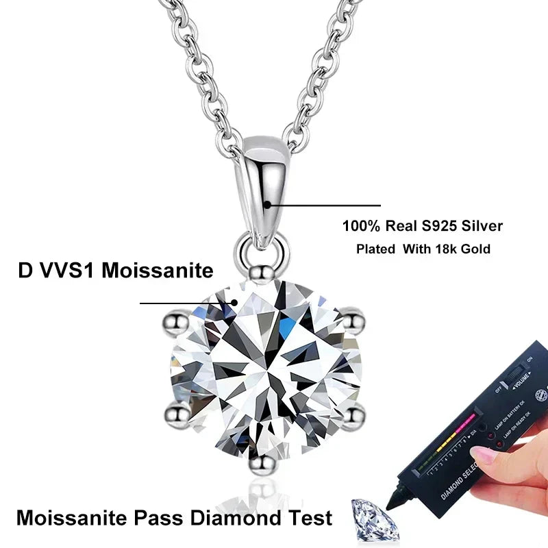 NeeTim 1ct 2ct 4ct Moissanite Necklace For Women 925 Sterling Silver Lab Diamond with Gold Plated Pendant Wedding Party Jewelry Vera Lux