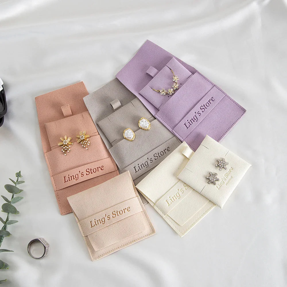 20/50/100pcs Personalized Logo Jewelry Microfiber Strip 8x8cm Bag Insert With 6x6cm Pad Card For Earrings Studs Necklace Pendant Vera Lux