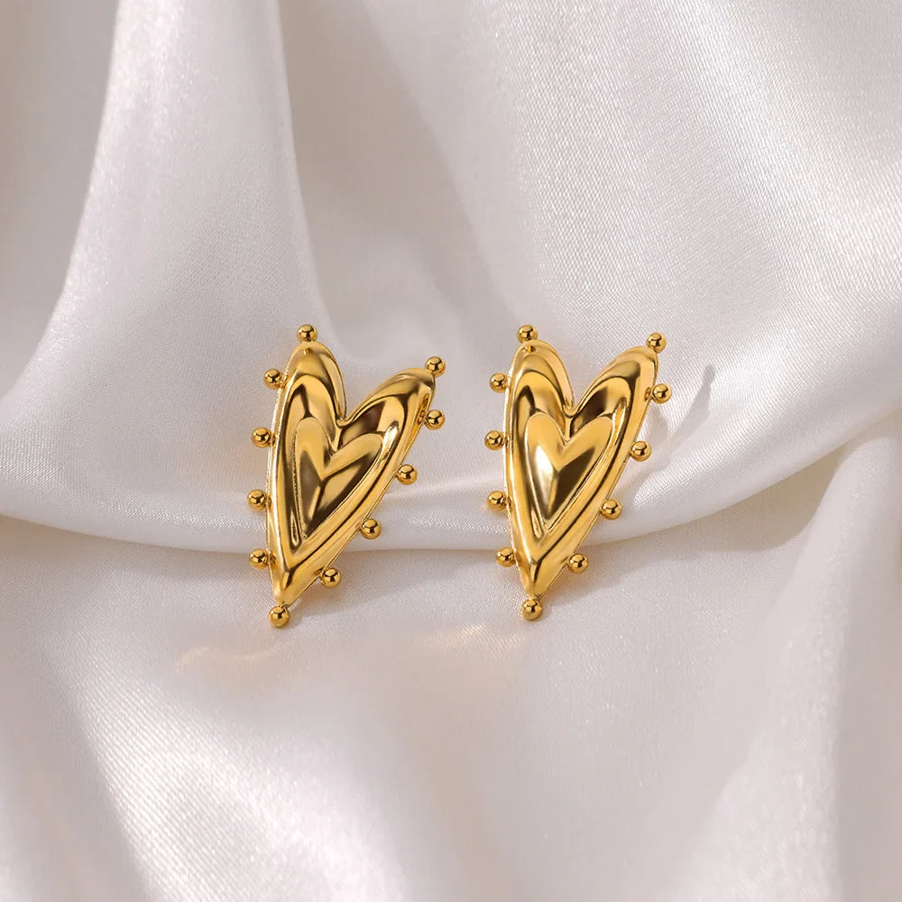 Gothic Heart Earring For Women Stainless Steel Golden Love Earring Wedding Couple Piercing Jewelry Valentine Day Gift сер Vera Lux