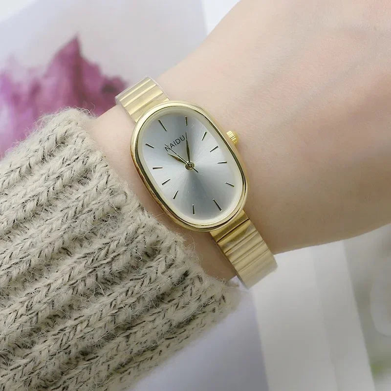 Oval Small Dial Women Quartz Watch Stainless Steel Bamboo Strap Girl Student Leisure Fashion Luxury Gift Wristwatch Dropshipping Vera Lux