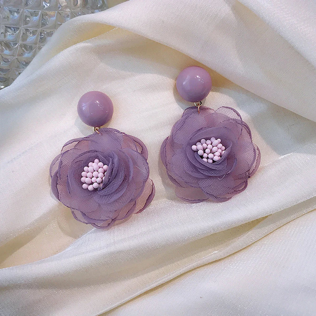 Needle Soft Snowflake Lace Flower Girl Soft Purple Milk Fruit Green Flower Dewdrop Earrings Ear Clips Fresh Sweet Style Ear Stud Vera Lux