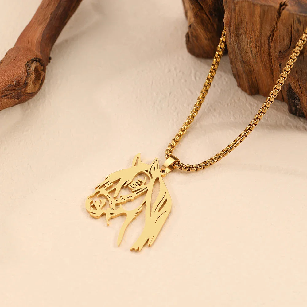 Stainless Steel Necklaces Animals Horse's Head Pendant Choker Chain Men  Atmospheric Fashion Hip Hop Necklace For Women Jewelry Vera Lux