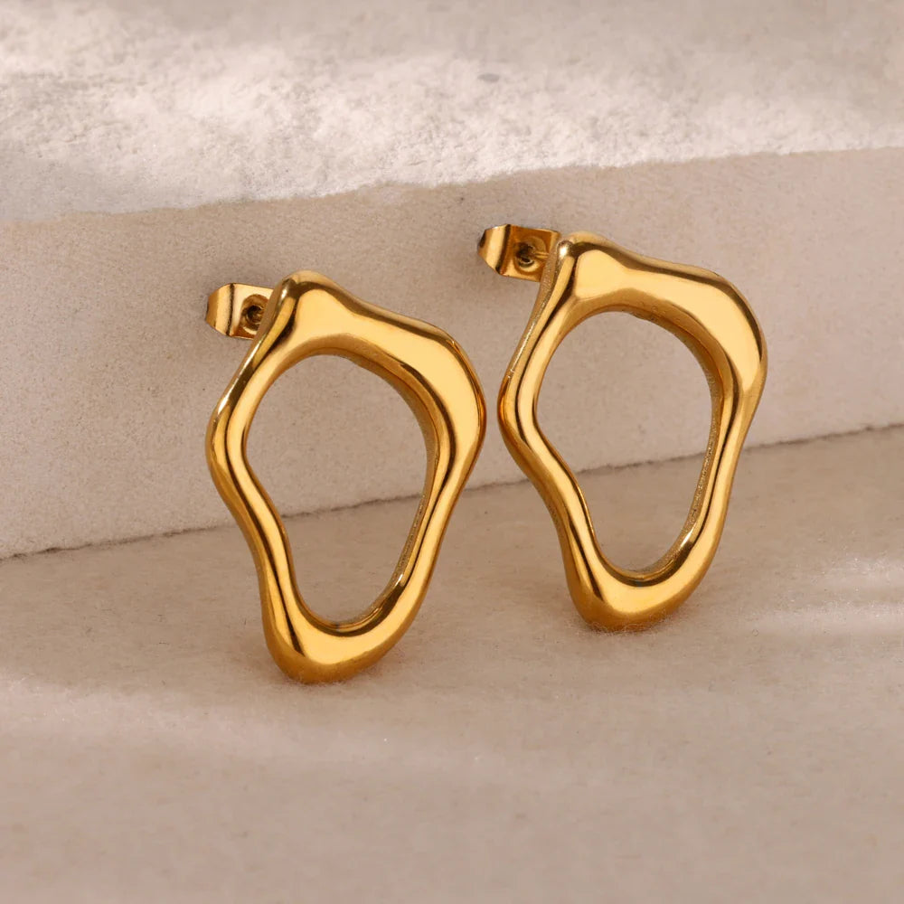 Irregular Hollow Cute Stainless Steel Stud Earrings for Women Gold Color Wedding Aesthetic Irregular Texture Earring Jewelry BFF Vera Lux