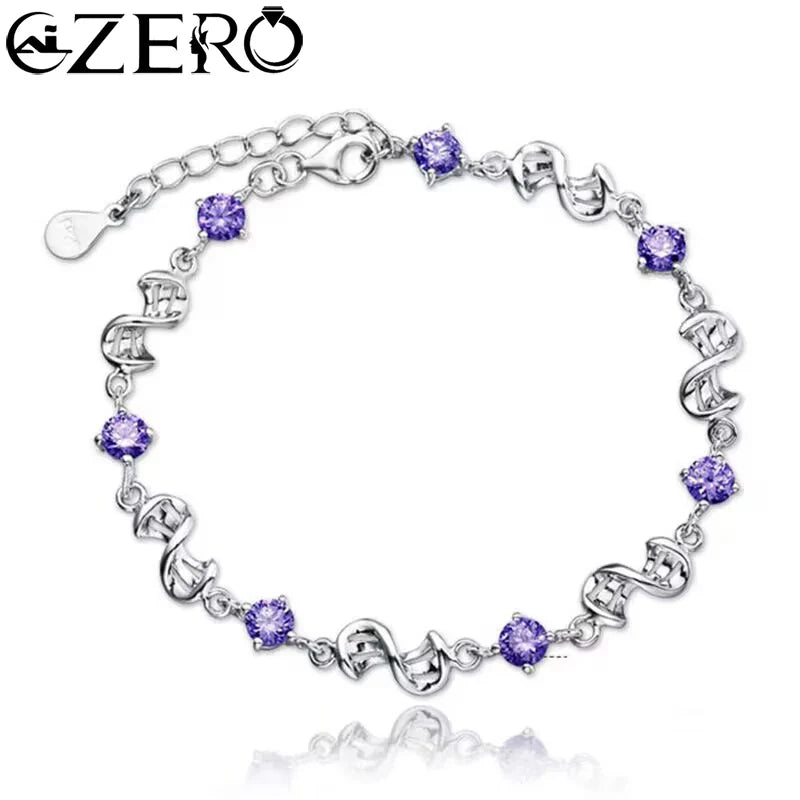 NEW Fine 925 Sterling Silver Purple Crystal Lucky Clover Bracelets for Women Fashion Party Wedding Accessories Jewelry 17CM+4CM Vera Lux