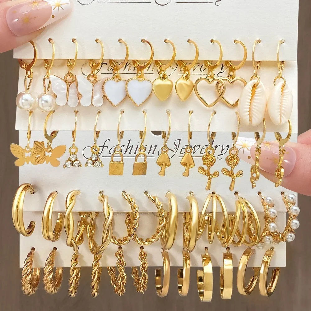 24-Pair Vintage-Inspired Small Hoop Earring Set for Women Elegant Geometric Iron Ear Ornaments for Daily Wear Gifts 2024 Jewelry Vera Lux