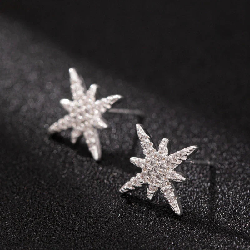 1pair Six Pointed Star Earrings Copper Material Versatile Trend Women's Stud Earrings Wedding Valentine's Day Birthday jewelry Vera Lux