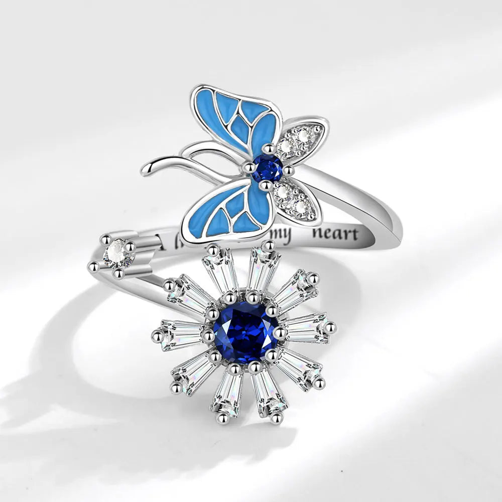 Rotating Anxiety Knuckle Ring For Women Spinner Fidgets Cute Animal Butterfly Flower Anti Stress Ring Party Jewelry Gifts Anillo Vera Lux