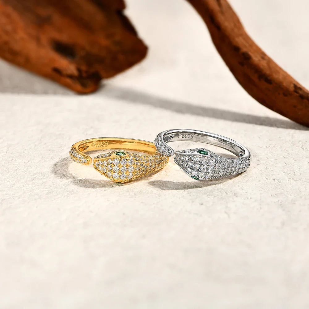 MINTYBOX Snake S925 Silver Moissanite Rings for Women D/VVS1 Lab Diamond Adjustable Ring 18K Gold Plated Luxury Fine Jewelry Vera Lux
