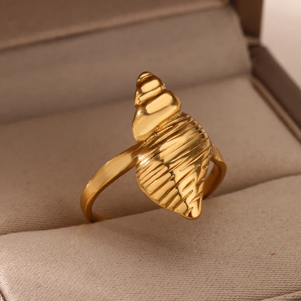 Starfish Shell Conch Stainless Steel Open Rings For Women Gold Color Adjustable Finger Ring Fashion Sea Vacation Jewelry Gifts Vera Lux