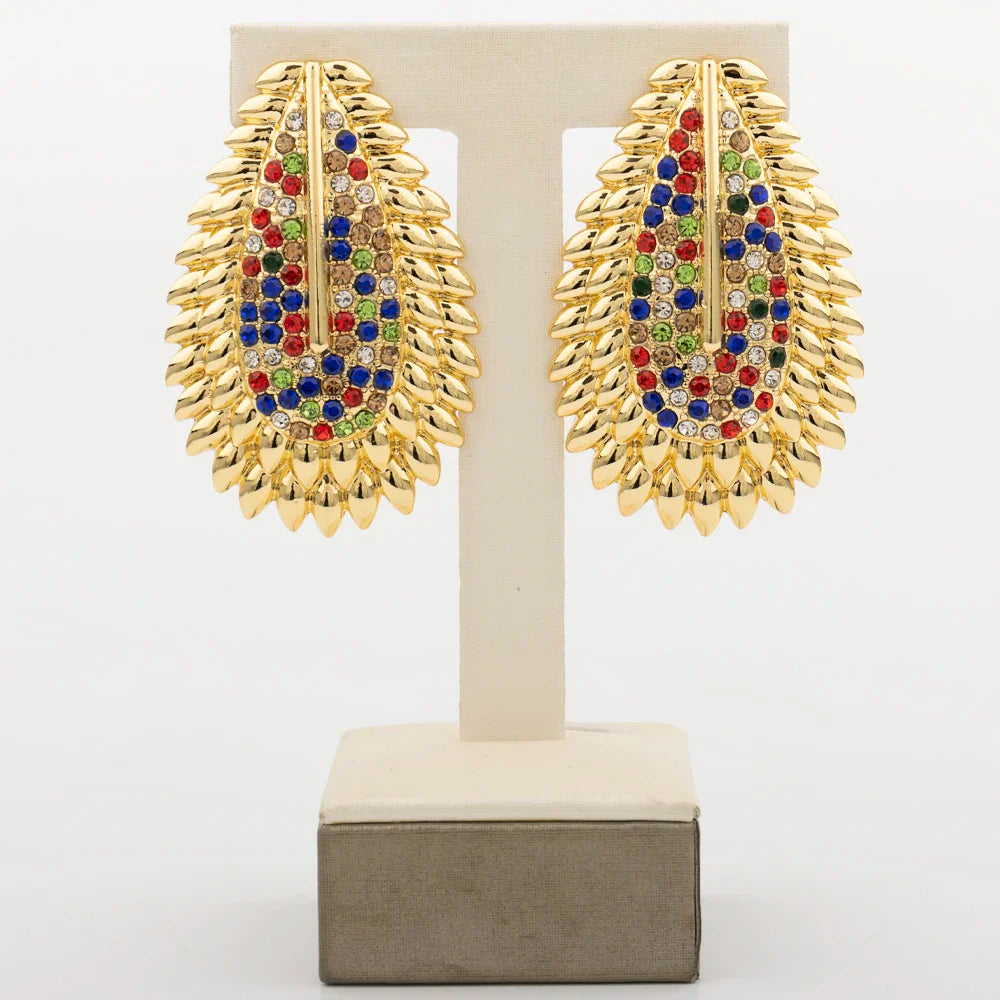 Trendy Colorful Jewelry Set for Women Zircon Collor Earrings and Necklace Large Gold Plated Bracelet Ring New Style Jewelry Gift Vera Lux