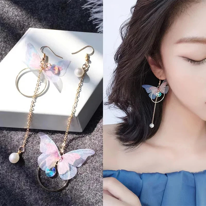 Elegant Purple Glass Butterfly Long Tassel Earrings for Women Delicate Rhinestone Crystal Insect Earrings Luxury Party Jewelry Vera Lux