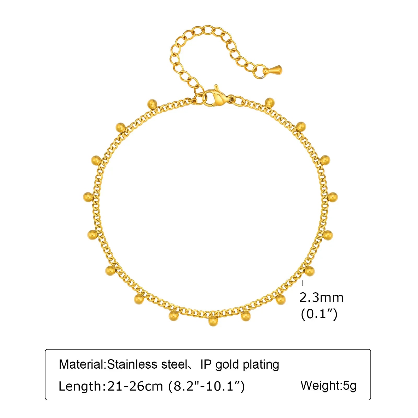 Anklet Bracelet on Legs Stainless Steel ,waterproof Adjustable Beach Beaded Ball Cuban Link Summer Boho Foot Jewelry for Women Vera Lux