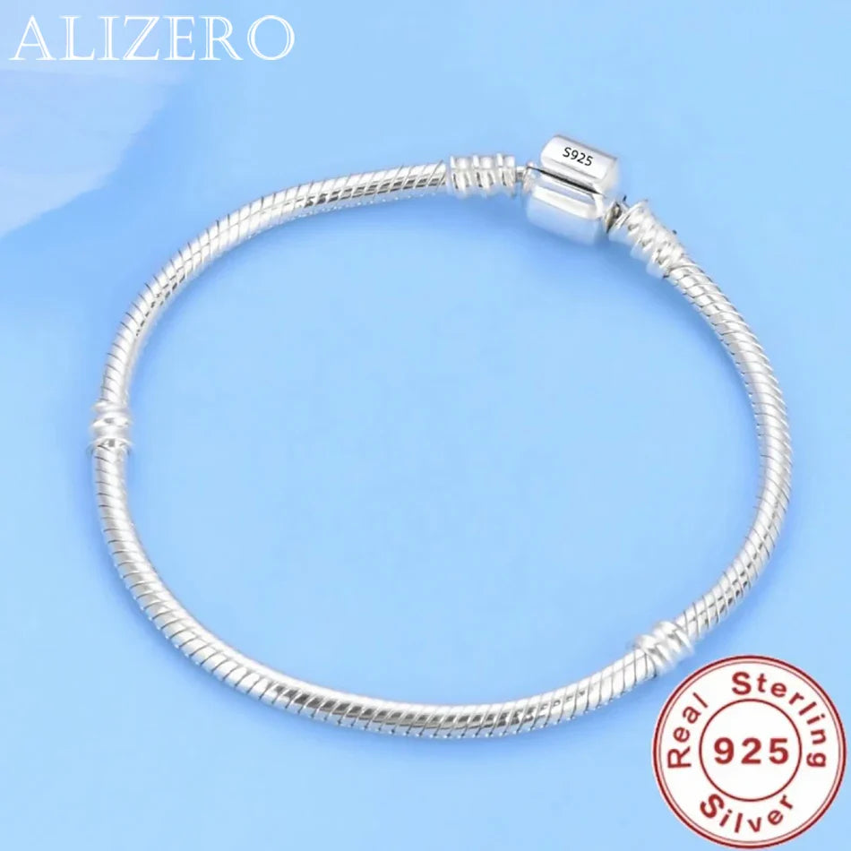Famous Brand Original Certified 925 Sterling Silver Bracelet for Women DIY Charms Beads Snake Link Chain Classic Wrist Jewelry Vera Lux