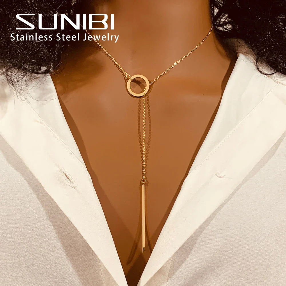 SUNIBI Fashion Stainless Steel Necklace for Woman Personality Infinity Cross Pendant Gold Color Necklaces on Neck Women Jewelry Vera Lux