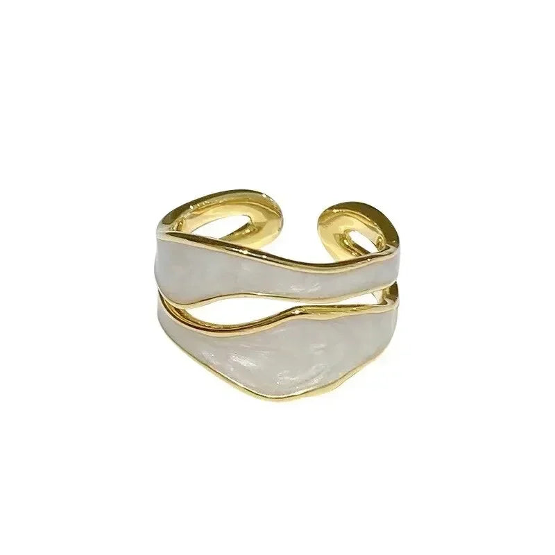 Vintage White Enamel Metal Irregular Shape Geometric Open Adjustable Ring for Women Girl Jewelry Birthday Gifts Anillo Hombre Femstylo