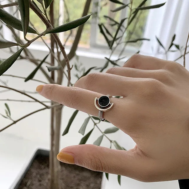925 Sterling Silver plated Ring for Women Girl Gift Blace Stone Crystal Glaze Retro Punk Open Jewelry Dropship Wholesale Vera Lux