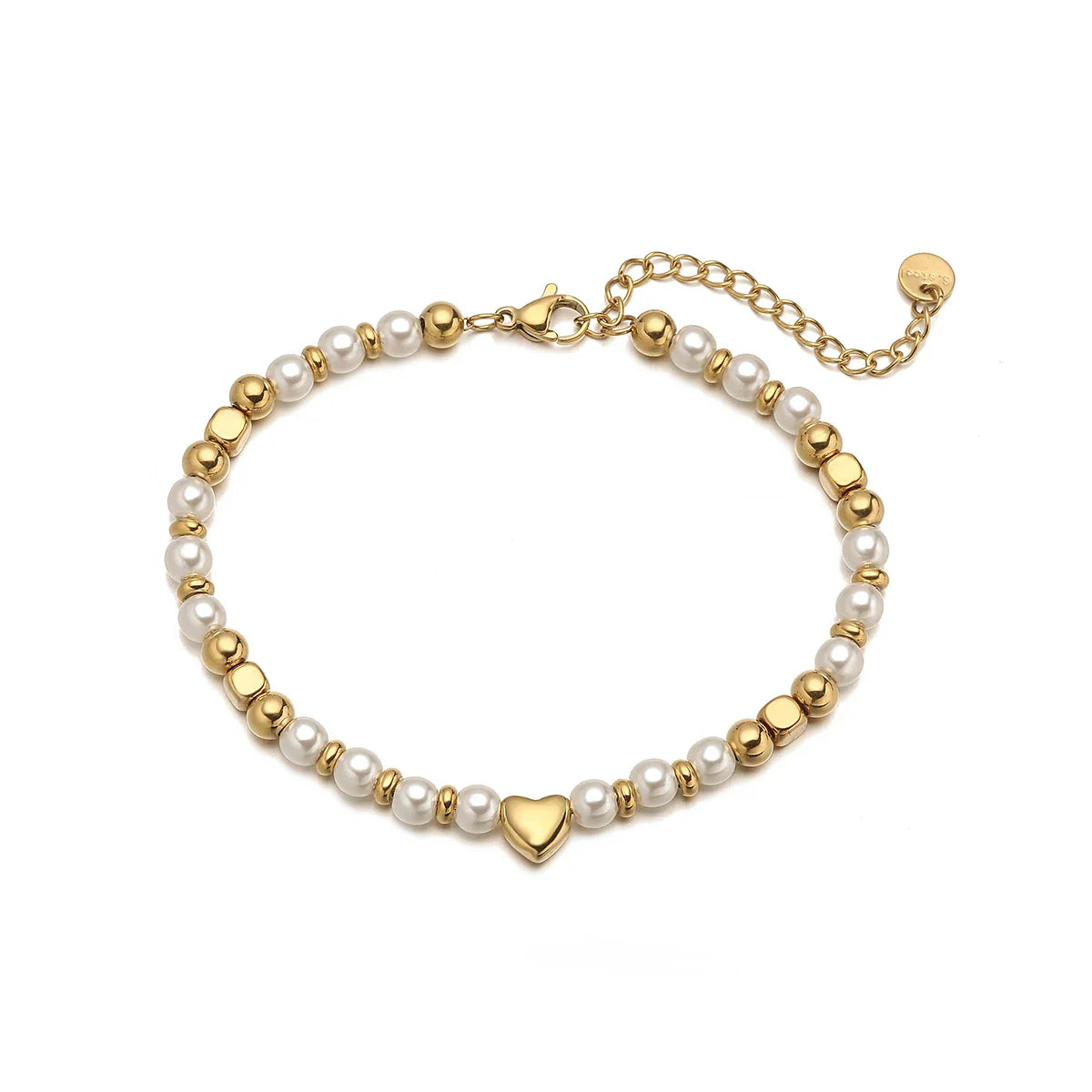 NEWBUY 2025 Trendy Gold Color Non-Fading Stainless Steel Beads Pearl Heart Bracelet For Women Daily Jewelry Accessories Vera Lux