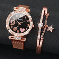 2PCS Fashion Women's Watches Set Magnet Buckle Mesh Strap Analog Quartz Watch Star Bracelet Set Reloj Mujer Vera Lux