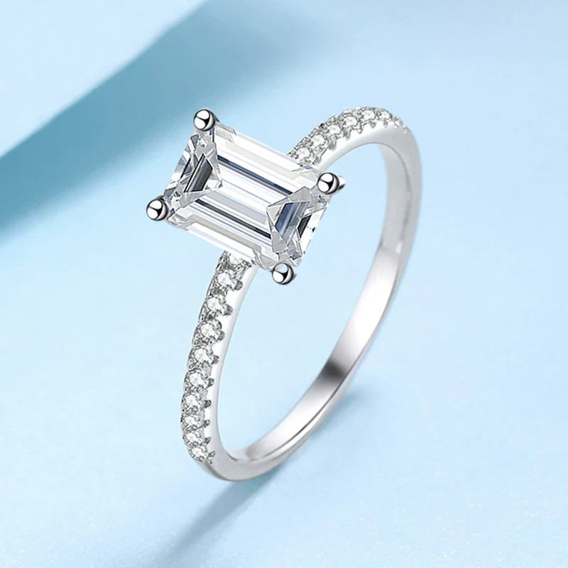 NeeTim 1CT 2CT Emerald Radiant Cut Moissanite Ring for Women Engagement Wedding Lab Diamond Sterling Silver 925 Rings Jewelry Vera Lux