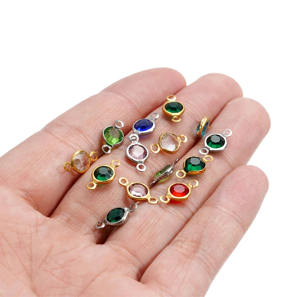 10pcs/lot Stainless Steel Crystal Round Double Ring Pendants for DIY Bracelet Necklace Beads Jewelry Making Accessories Vera Lux