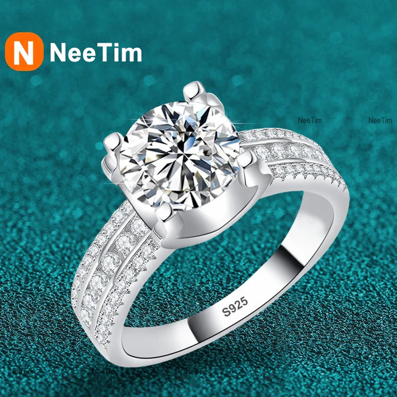 NeeTim 2ct 3ct 5ct D VVS1 Moissanite Wedding Ring For Women 925 Sterling Silver Band Lab Diamond Bands Engagement Rings Vera Lux