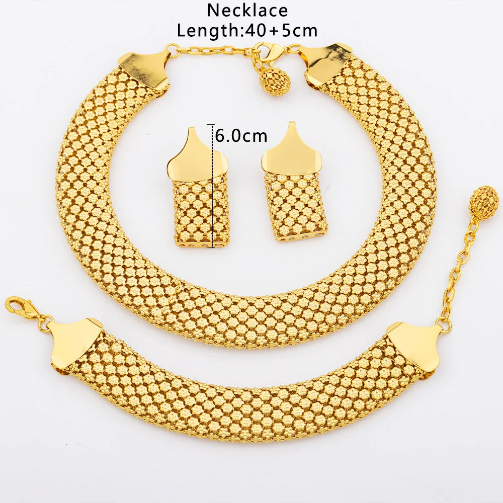 Dubai Hollow Earrings Necklace Jewelry Set Women Fashion Luxury Punk Jewellery Choker Bracelet Wholesale Accessories Party Gift Vera Lux