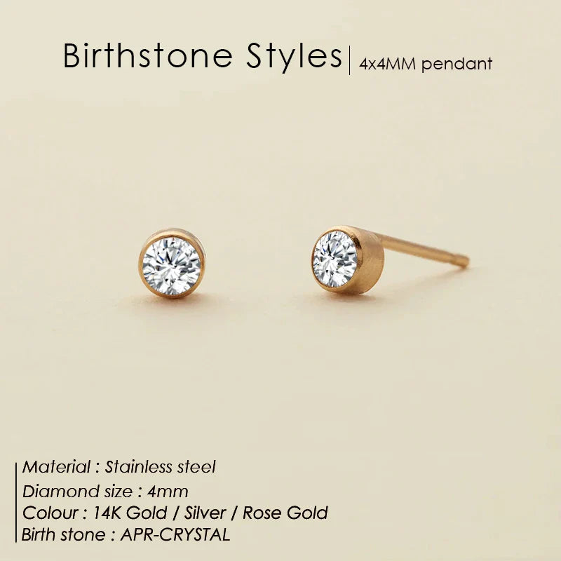 316 Stainless Steel Birthstone Ear Stud Piercing Gun Gold Color Push-Back Earrings Piercing Safe For Baby And Women Gift Jewelry Vera Lux