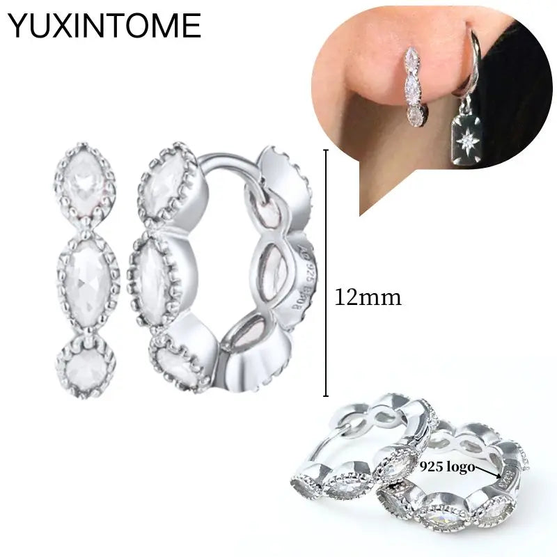 925 Sterling Silver Ear Needle Fashion Hoop Earrings White Crystal Luxury Women's Silver Earrings Wedding Women's Jewelry Gift Vera Lux