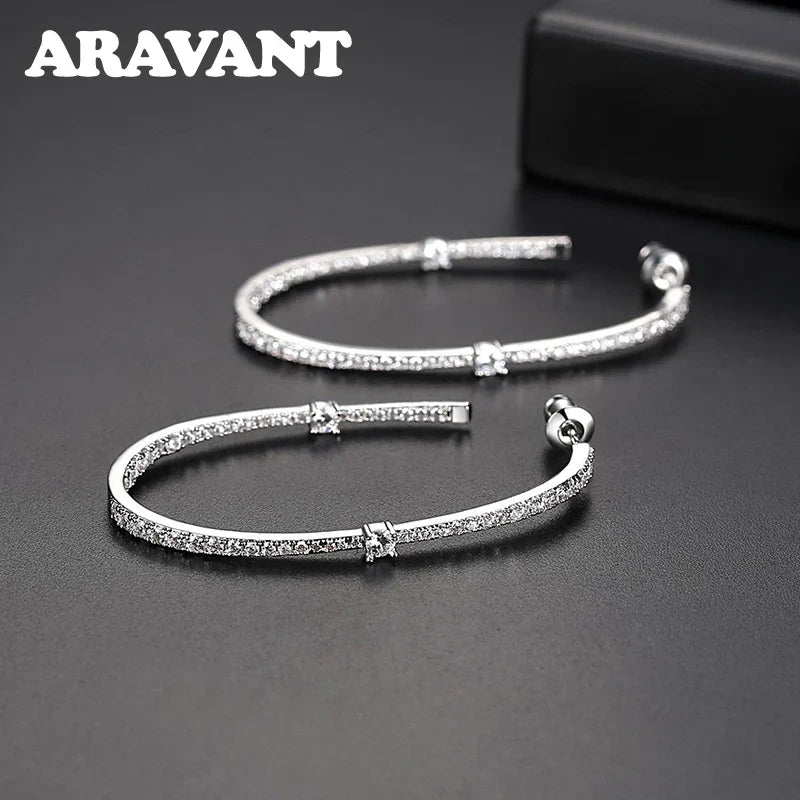 Aravant 925 Silver 48mm Zircon Hoop Earrings For Women Girls Fashion Jewelry Vera Lux