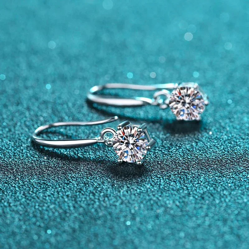 NeeTim 1ct 6.5mm Moissanite Droop Earrings for Women Original Wedding Chrismas Gift S925 Sterling Silver Hoop Earring Wholesale Vera Lux