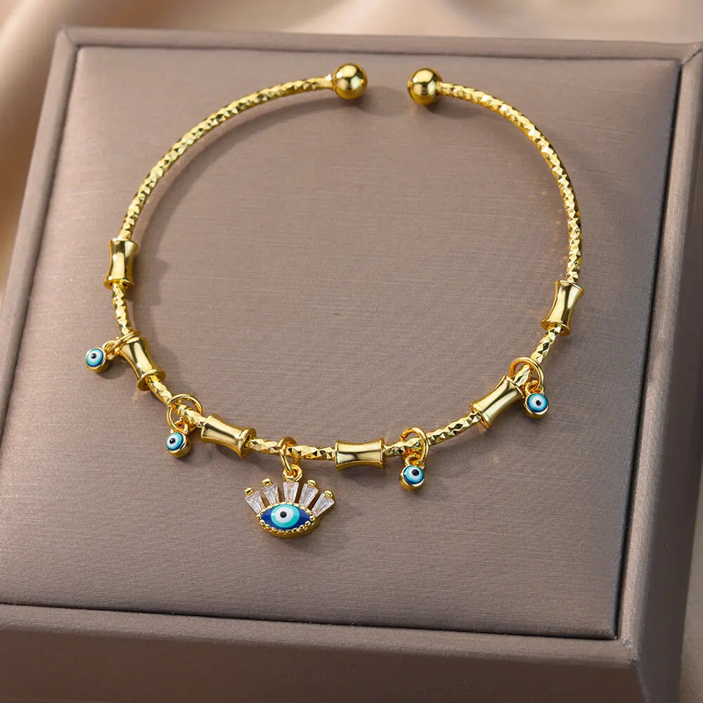 Hand Evil Eye Bracelet For Women Stainless Steel Zircon Bangle Sets Turkish Luxury Party Jewelry pulseras bijoux femme Vera Lux