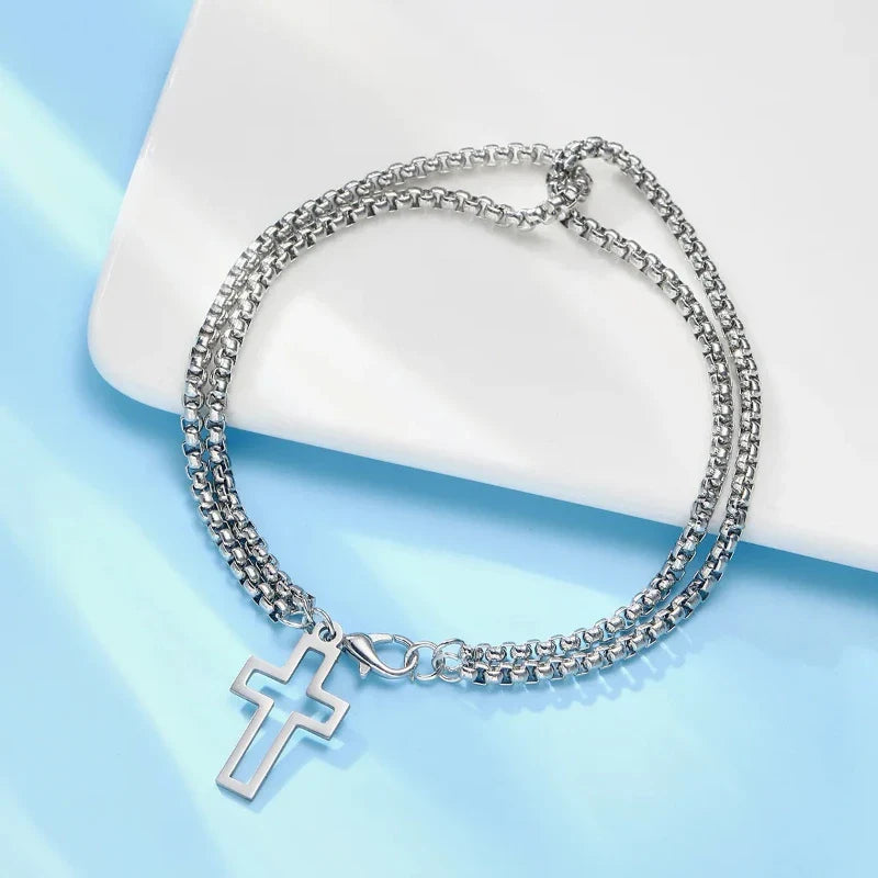 1pcs Bracelet Stainless Steel Thick Chain Cross Hollow Cross Pendant Double Bracelet Personality Niche High-grade Hand Jewelry Vera Lux