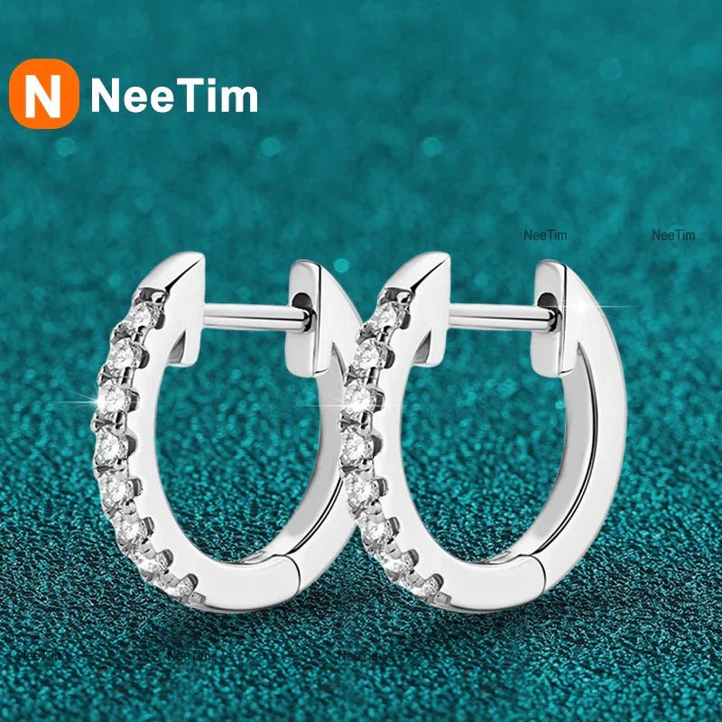 NeeTim Full Moisanite Earrings D Color Moisanite Lab Diamond 925 Sterling Silver Hoops Earrings Sparking Wedding Fine Jewelry Vera Lux