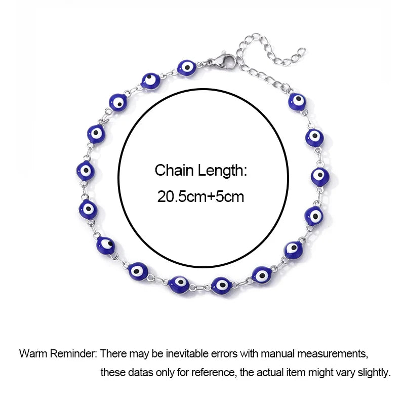 Stainless Steel Evil Eye Anklets For Women Enamel Round Leg Chain Blue Evil Eye Anklets Bracelet Summer Beach Foot Jewelry Gift Vera Lux