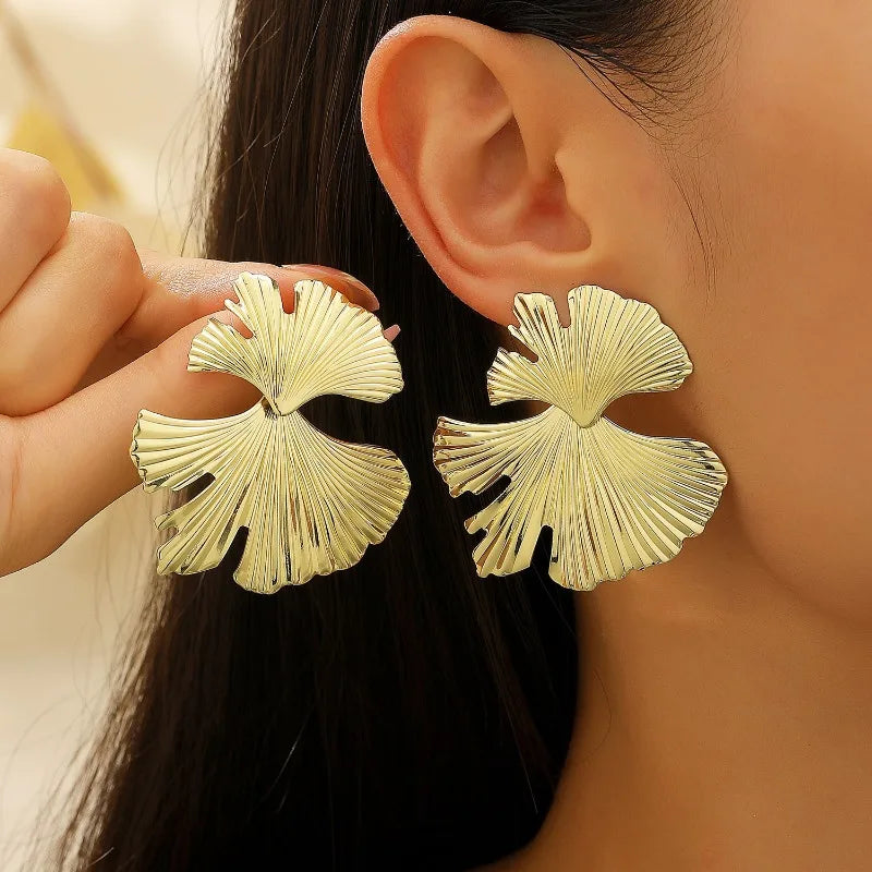 Exaggerated Ginkgo Leaf Stud Earrings for Women Trendy Unique Minimalist Alloy Design Earring Fashion Jewelry Vera Lux
