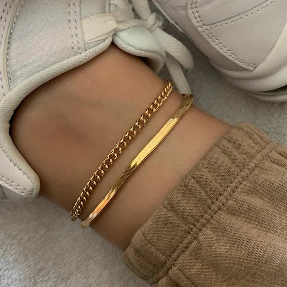 SUNIBI Stainless Steel Snake Chain Anklet for Women Summer Beach Gold Color Anklets Fashion Jewelry Dropshipping Wholesale Vera Lux