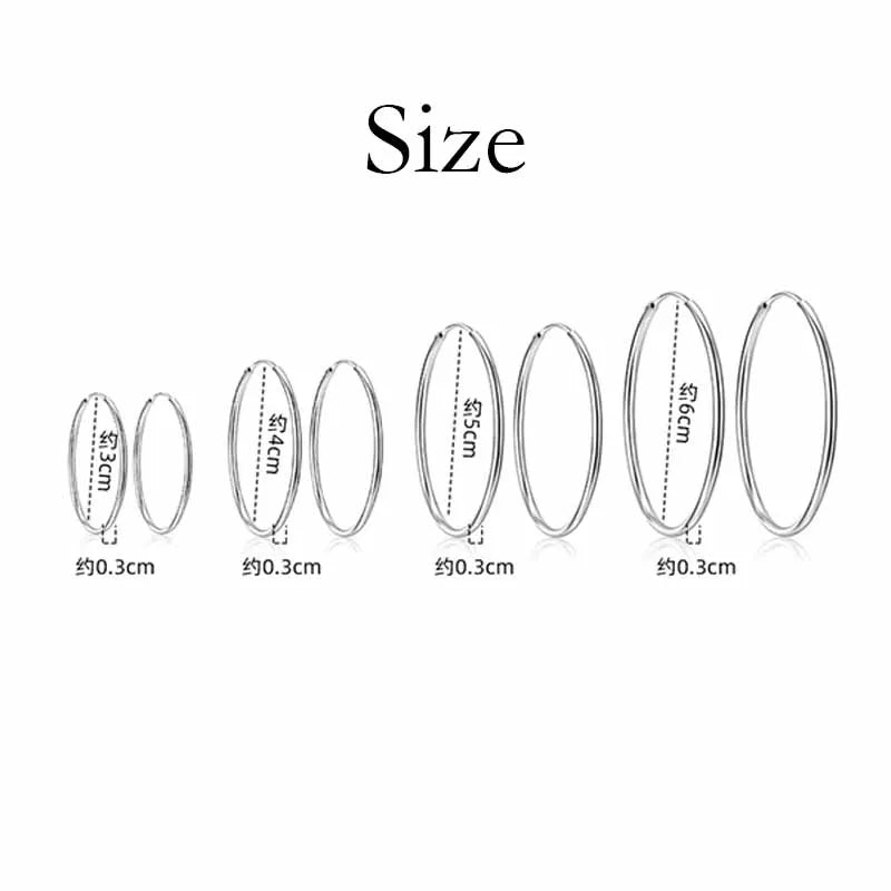 925 Sterling Silver 3MM Thick 3/4/5/6CM Hoops Earrings For Women Wedding Luxury Jewelry Accessories 2024 Trend Jewellery Vera Lux